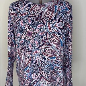 Talbots Shirt Womens 2X Multicolor Paisley Crew Neck Long Sleeve Stretch Top